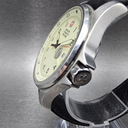 Wenger Swiss Military Watch Men 40mm Cream Dial Steel Date 79103 New Battery CH2