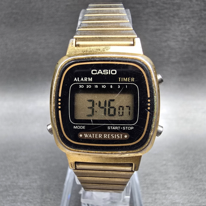 Casio LA670W Digital Watch Women 24mm Black Dial Gold Tone Chrono Alarm New Batt0