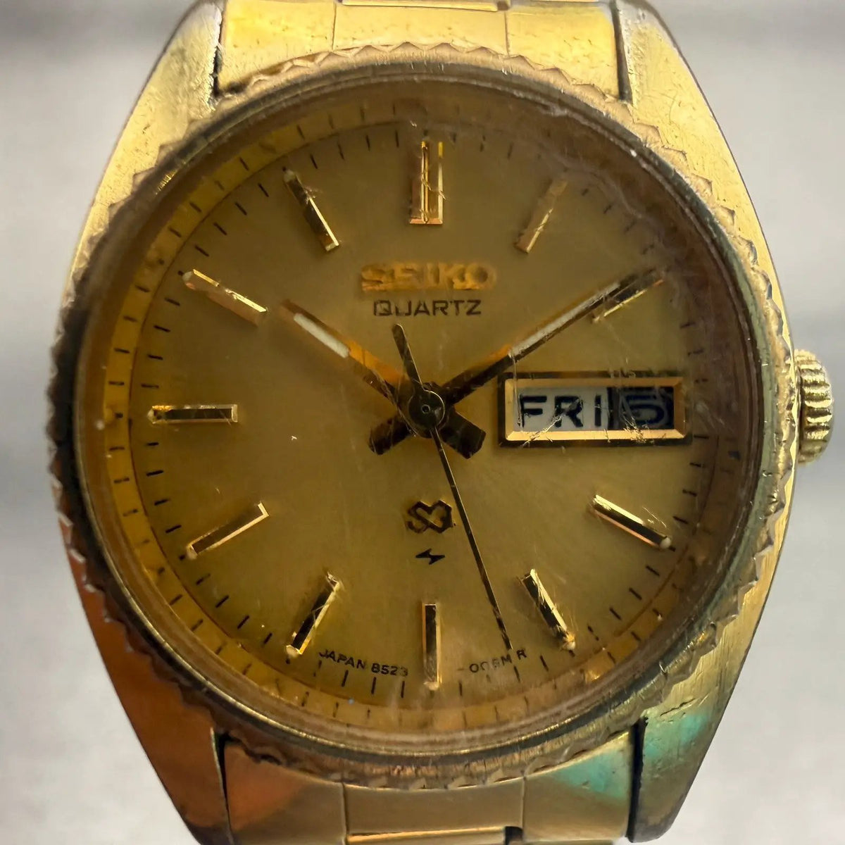 Seiko SQ Watch Women 24mm Gold Dial Gold Tone Daydate Round 8523-0050 New Batt1