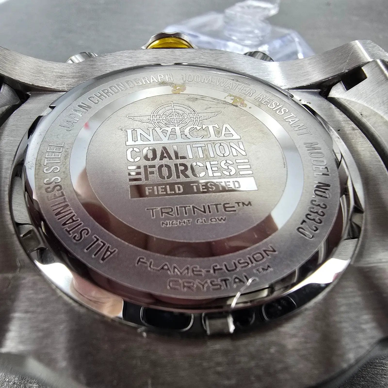 Invicta Coalition Forces Radar Chronograph Watch Men 59mm Yellow Dial Steel Runs9