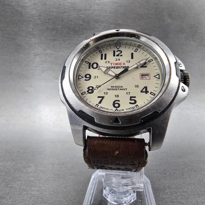 Timex Expedition Watch Men 41mm White Dial Silver Tone Date T49261 New Battery J5