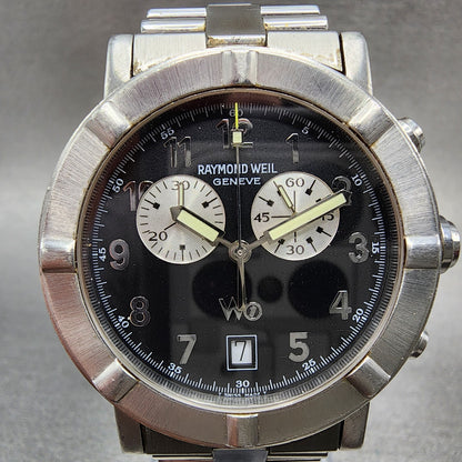 Raymond Weil W1 Chronograph Watch Men 38mm Black Dial Steel Date Round New Batt