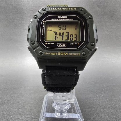 Casio Illuminator W-218H Watch Men 43mm Green Alarm Chrono Digital New Battery F5