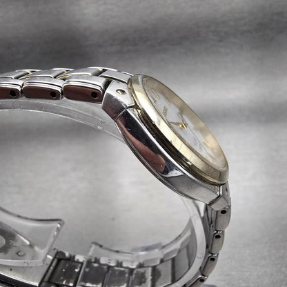 Seiko Solar Watch Women 30mm White Dial Two Tone Date Round V137-0AX0 Works 1233