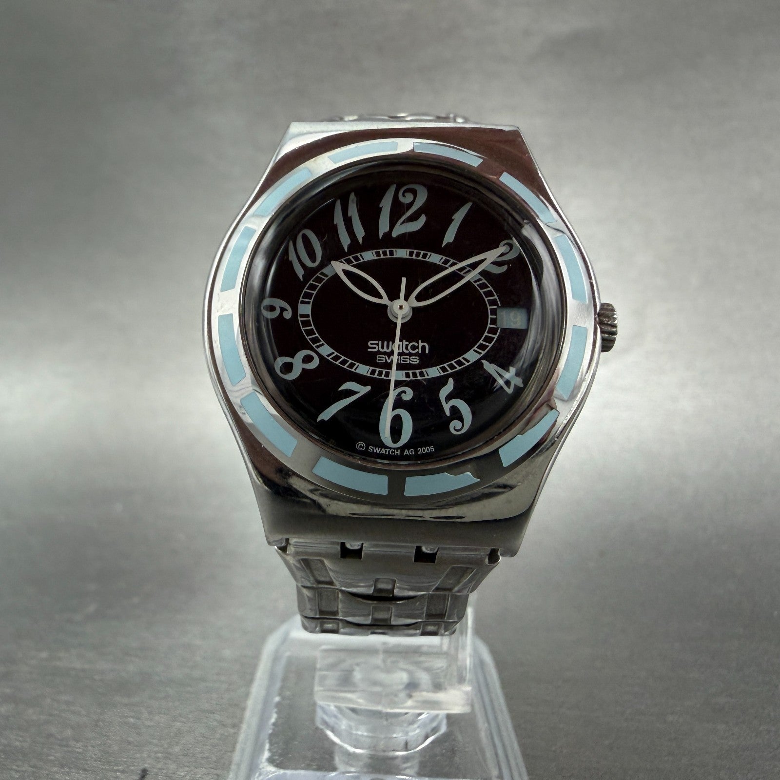 Swatch Irony Fresh Breath Watch Women 33mm Black Dial Steel Date SCK407 New batt5
