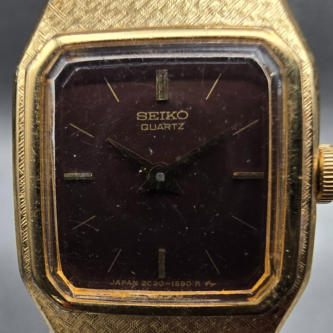 Seiko Watch Women 17mm Brown Dial Gold Tone Rectangle 2C20-5789 New Battery JP341