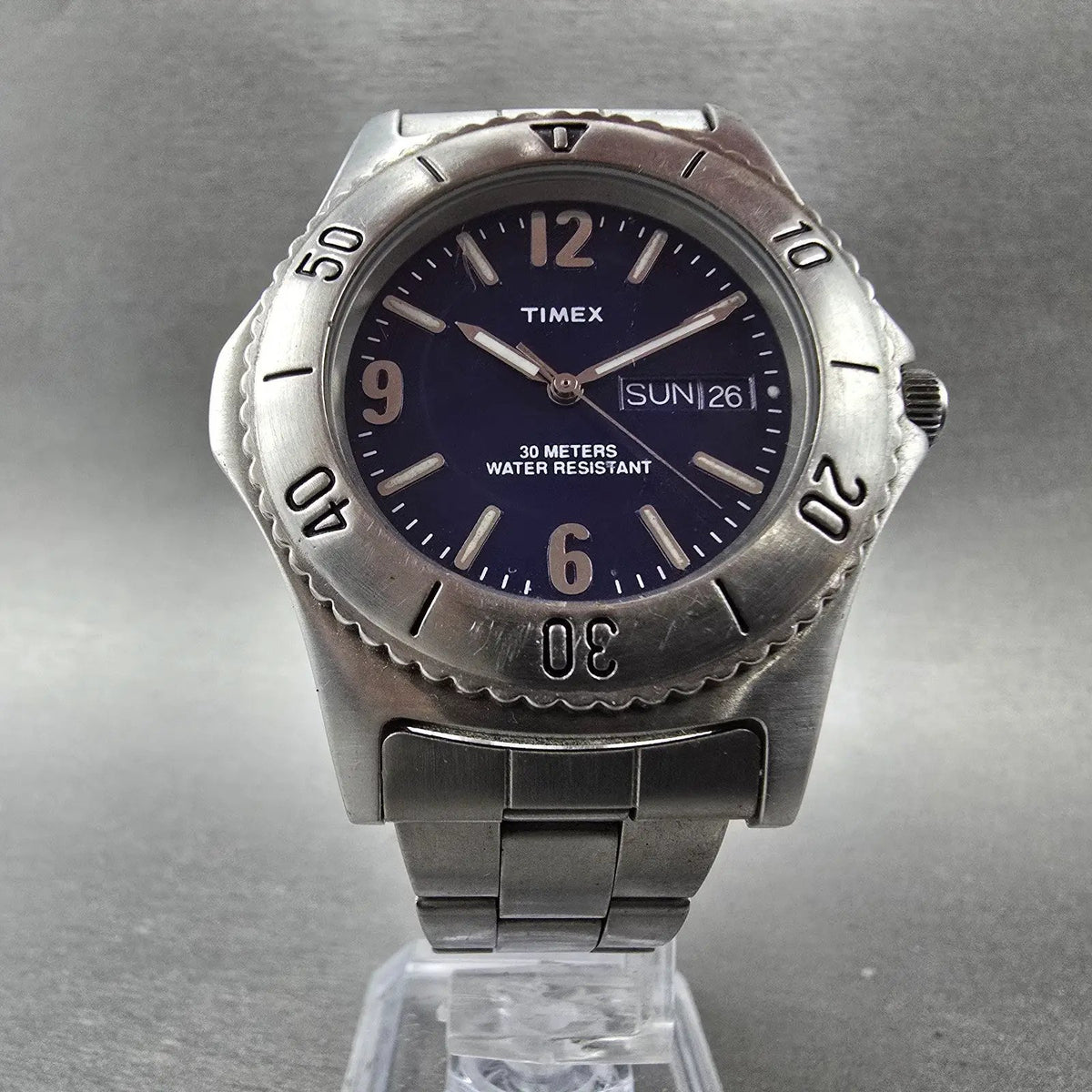 Timex Dive Watch Men 37mm Blue Dial Silver Daydate Round New Battery5