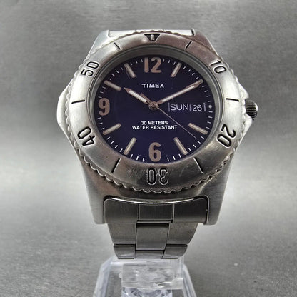 Timex Dive Watch Men 37mm Blue Dial Silver Daydate Round New Battery5