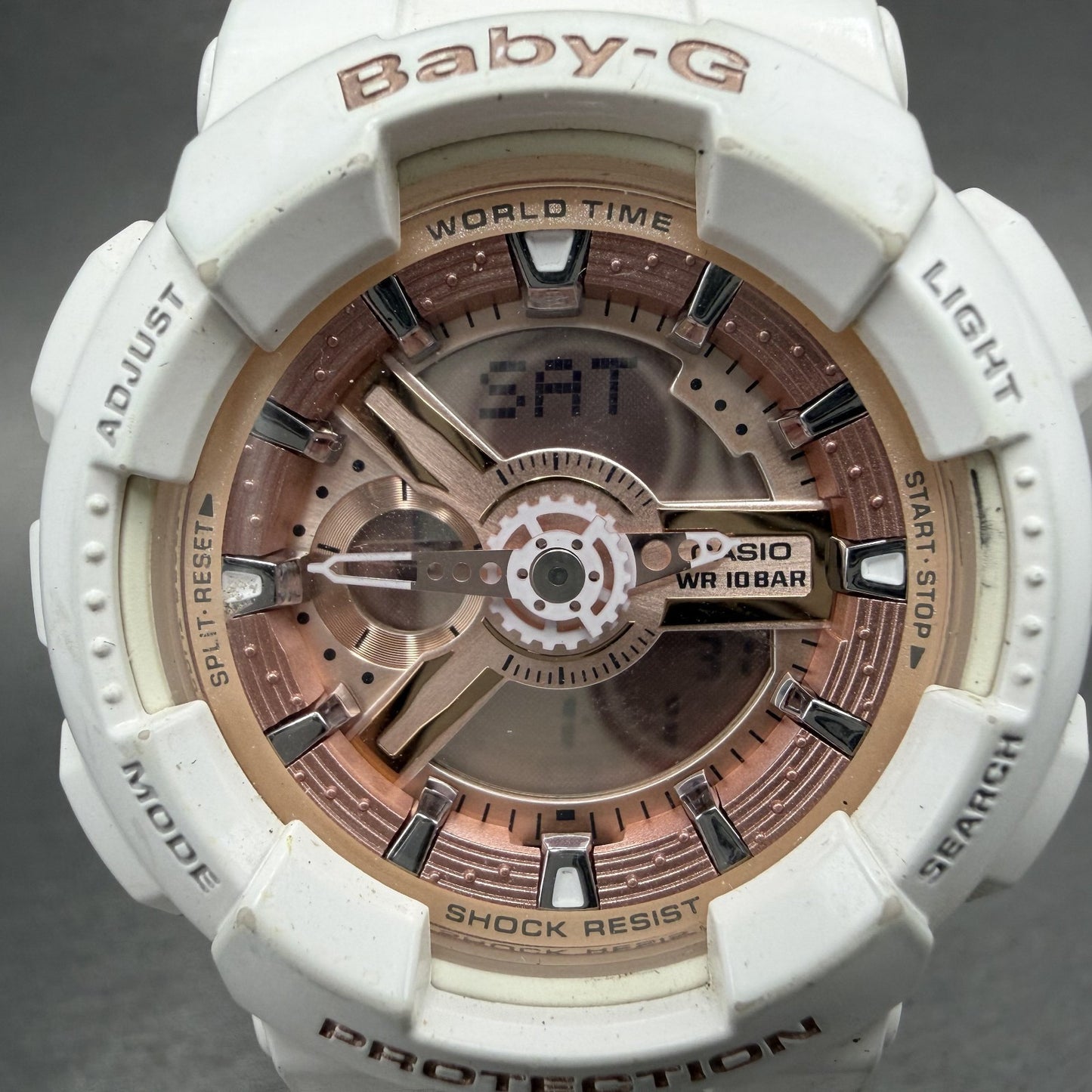 Casio Baby-G Watch Women 43mm Digital Rose Dial White Tone BA-110 New Battery AB1