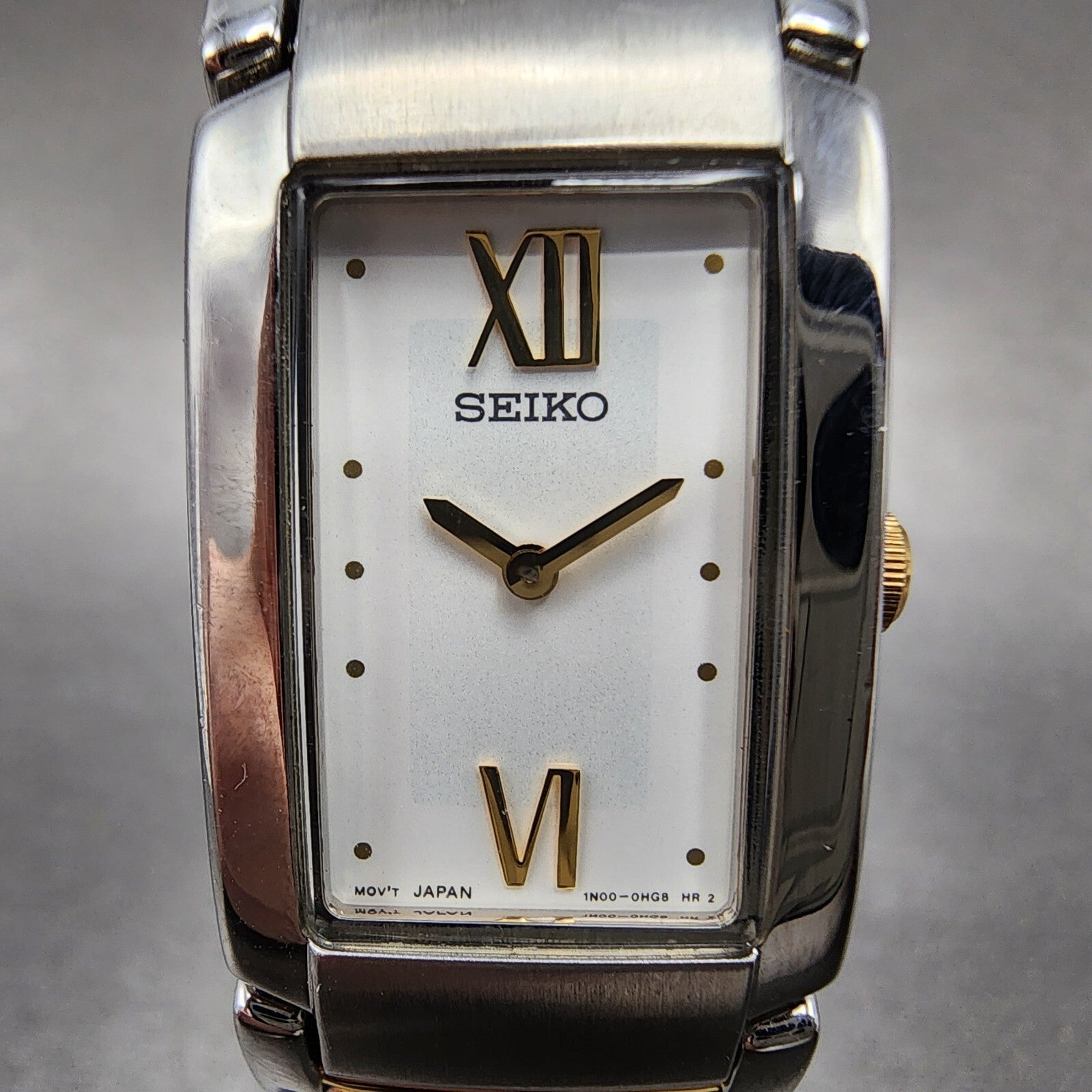 Seiko Tank Watch Women 18mm White Dial Toe Tone Rectangle 1n000ez0 New Battery1