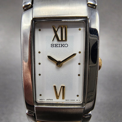 Seiko Tank Watch Women 18mm White Dial Toe Tone Rectangle 1n000ez0 New Battery1