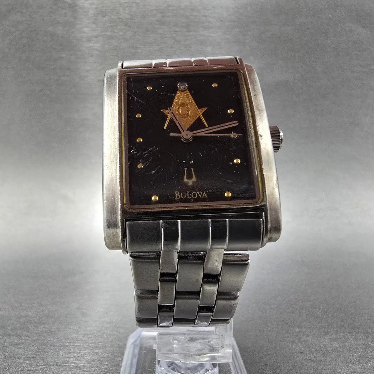 Bulova Freemason Tank Watch Men 30mm Black Dial Steel Rectangle PARTS6