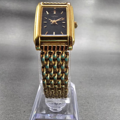 Seiko Watch Women 18mm Black Dial Gold Tone Rectangle V401-5650 New Battery VTG5