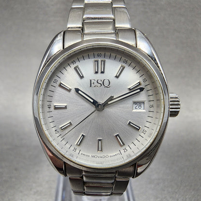 ESQ Watch Women 27mm Silver Dial Stainless Steel Date Round New Batt3