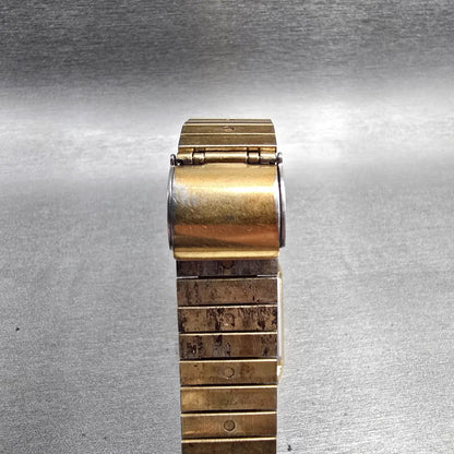 Seiko Tan Watch Men 27mm Gold Dial Gold Tone Rectangle 8620-5049 New Battery VTG7