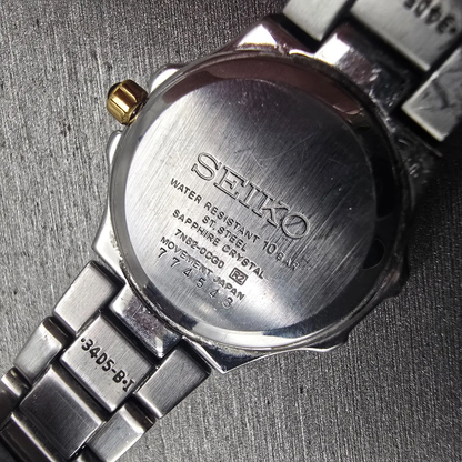 Seiko Coutura Watch Women 26mm MOP Dial Two Tone Date Gemmed 7N82-0CG0 New Batt10