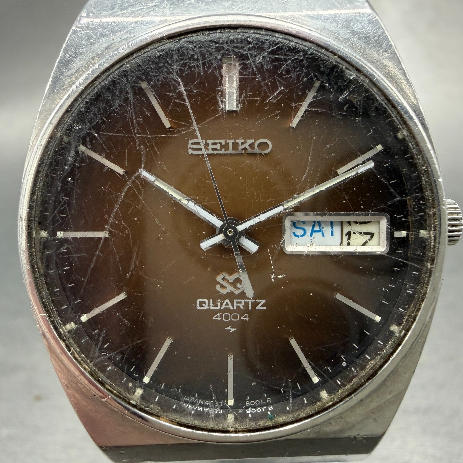 Seiko SQ Watch Men 35mm Brown Dial Silver Tone Daydate 4633-8009 New Battery1