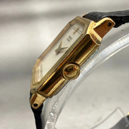 Seiko Watch Women 18mm Ivory Dial Gold Tone Rectangle 1400-8440 New Battery VTG2