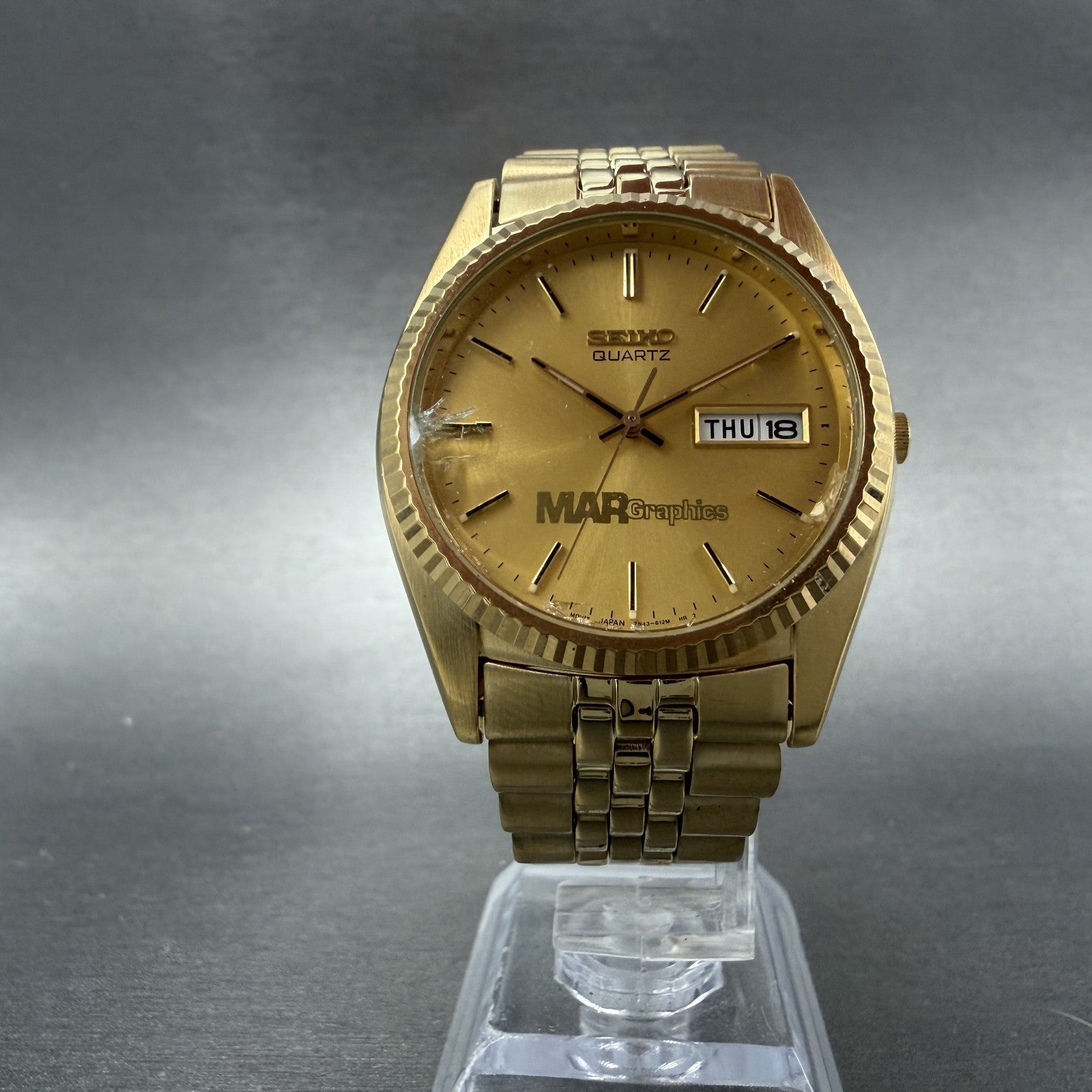 Seiko President Watch Men 36mm Champagne Dial Gold Tone Daydate Round New Batt M5