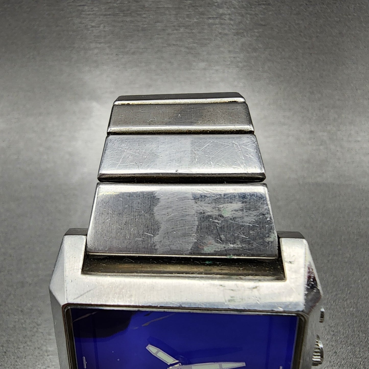 Fossil Bigtic Tank Watch Men 38mm LCD Dial Steel Rectangle JR-8539 New Battery