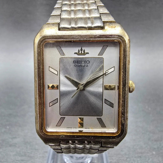 Seiko Tank Watch Men 26mm Silver Dial Silver Rectangle V701-5K90 PARTS VTG0