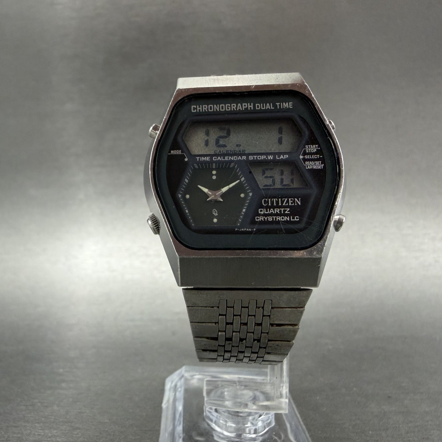 Citizen Analog Digital Watch Men 35mm Black Dial Silver Tone Dual Time New Batt5