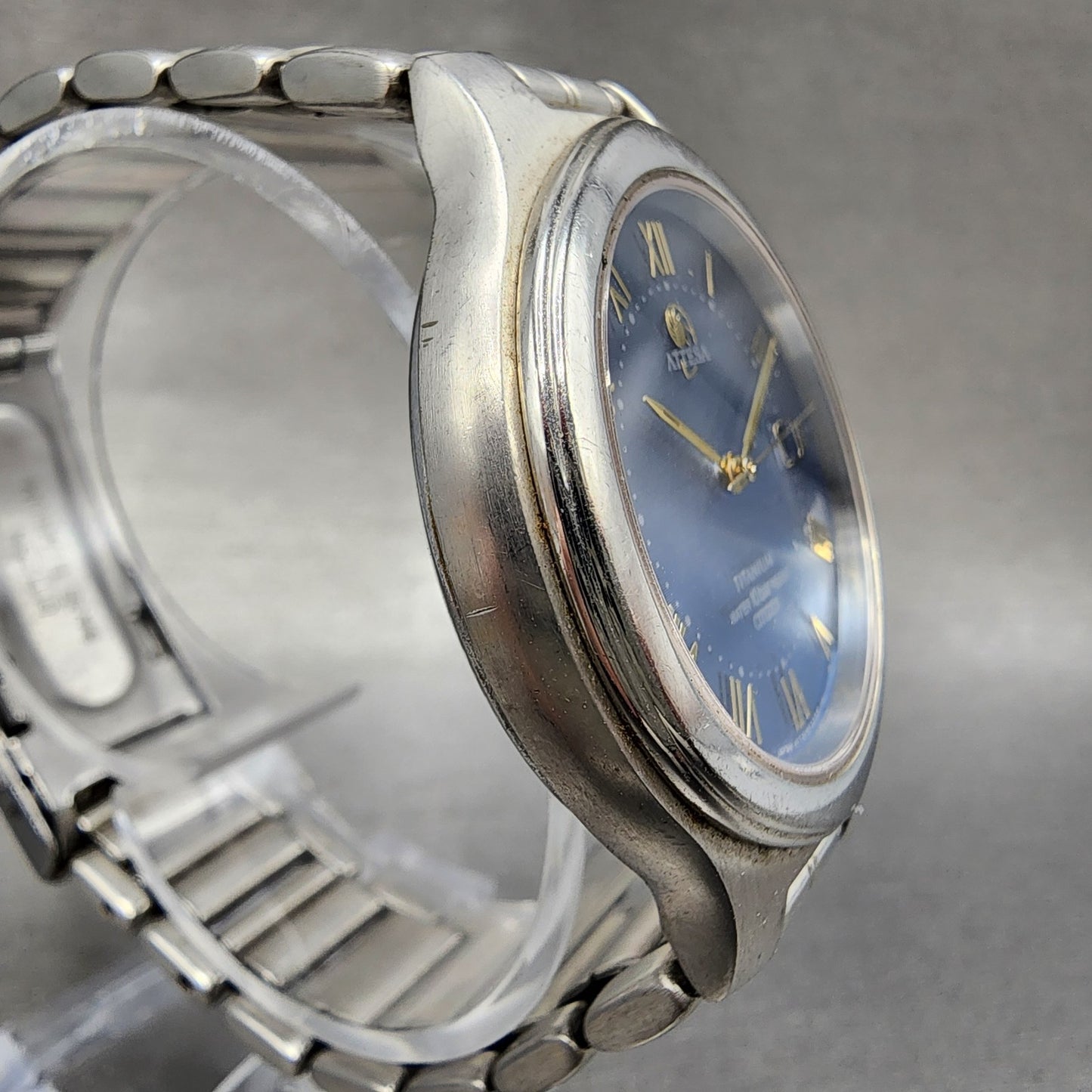 Citizen Attesa EcoDrive Watch Men 36mm Blue Dial Titanium A114H08282 Date Runs3