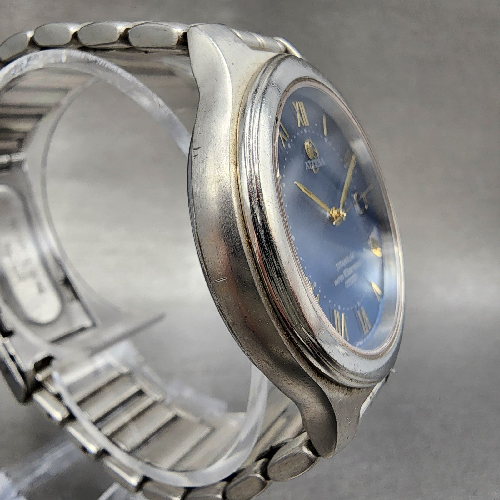 Citizen Attesa EcoDrive Watch Men 36mm Blue Dial Titanium A114H08282 Date Runs3