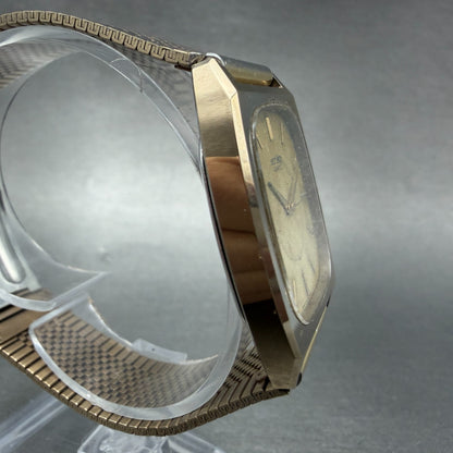 Seiko Tank Watch Men 30mm Gold Dial Gold Tone Rectangle 5931-5341 New Battery3