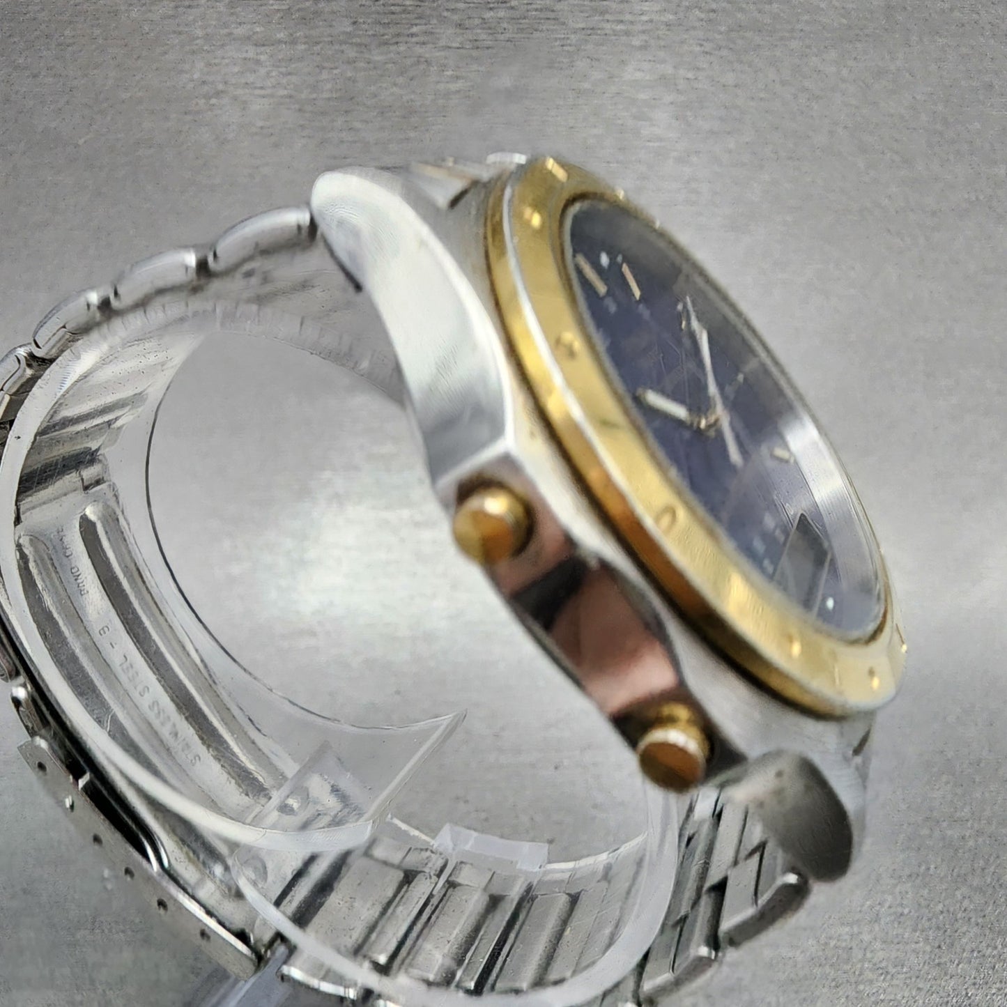 Pulsar Analog Digital Watch Men 39mm Blue Dial Two Tone Alarm Chrono New Battery3