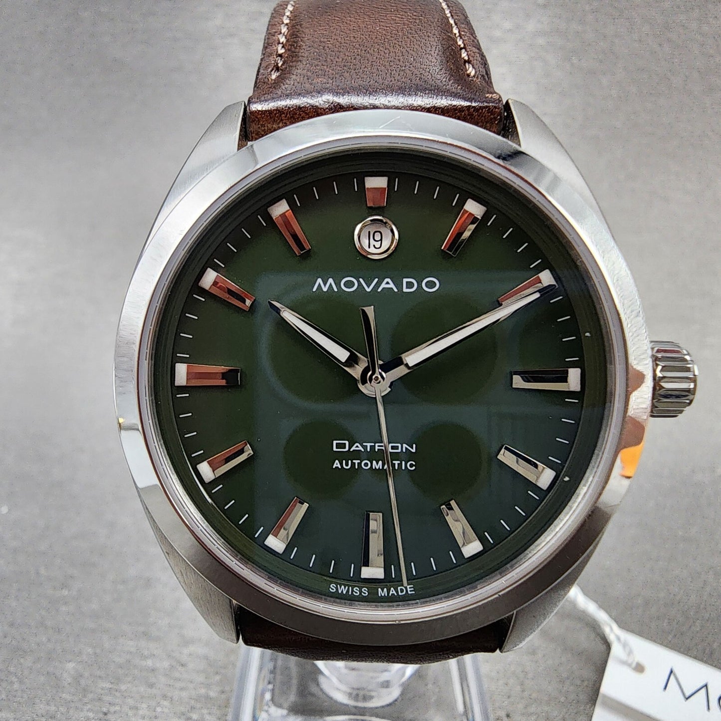 Movado Hertiage Datron Automatic Watch Men 40mm Green Dial Steel Date 36501741