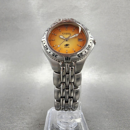 Fossil Blue Dive Watch Women 30mm Orange Dial Silver Tone Date AM3578 New Batt5