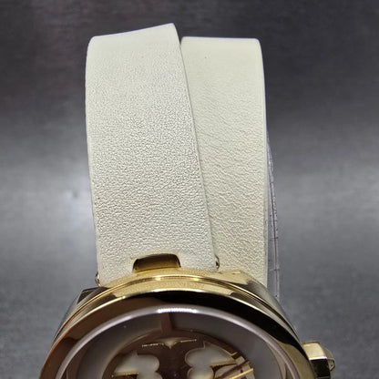 Tory Burch Reva Watch Women 28mm Cream Dial Gold Round TRB4007 New Battery6