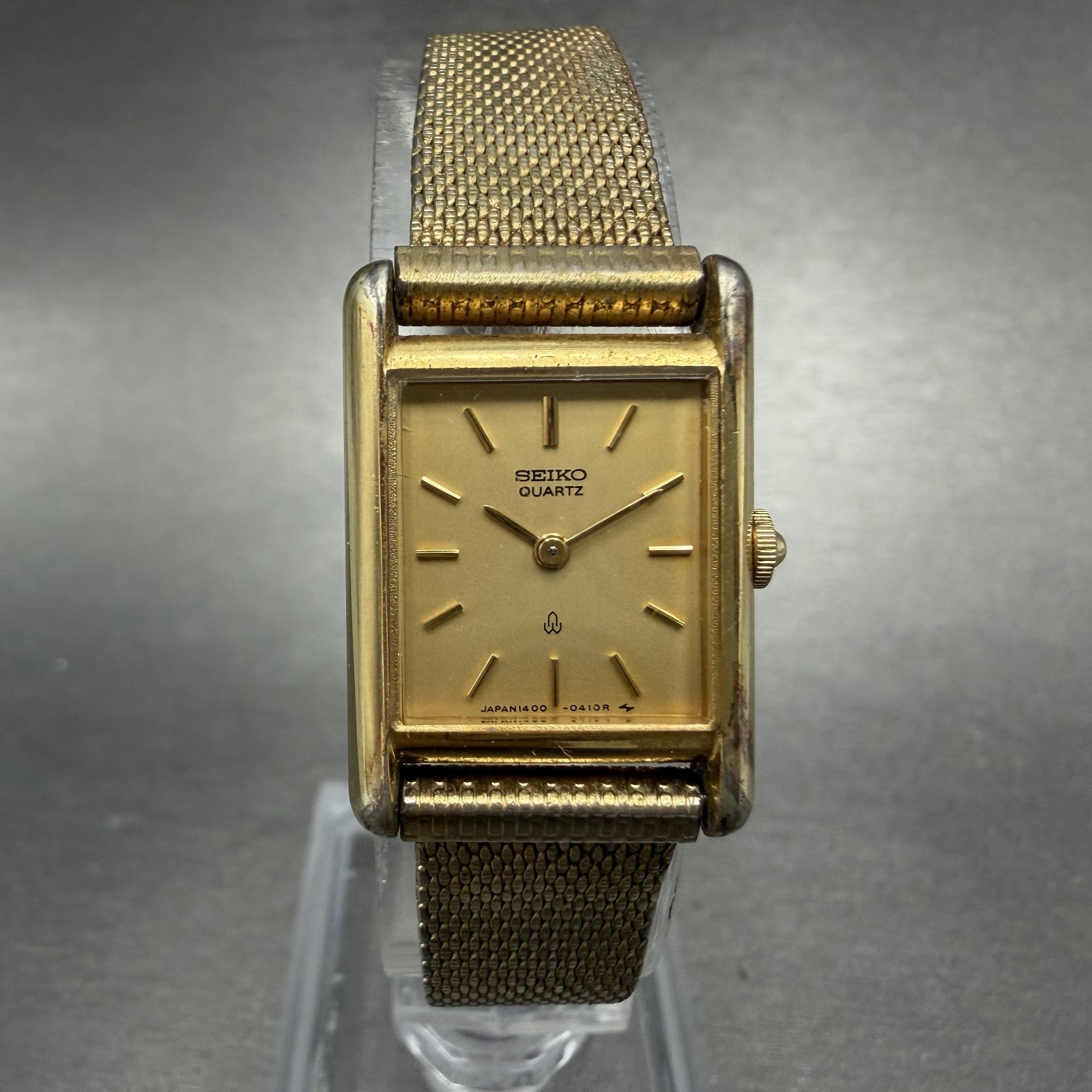 Seiko Tank Watch Women 18mm Champagne Dial Gold Tone 1400-5030 New Battery0