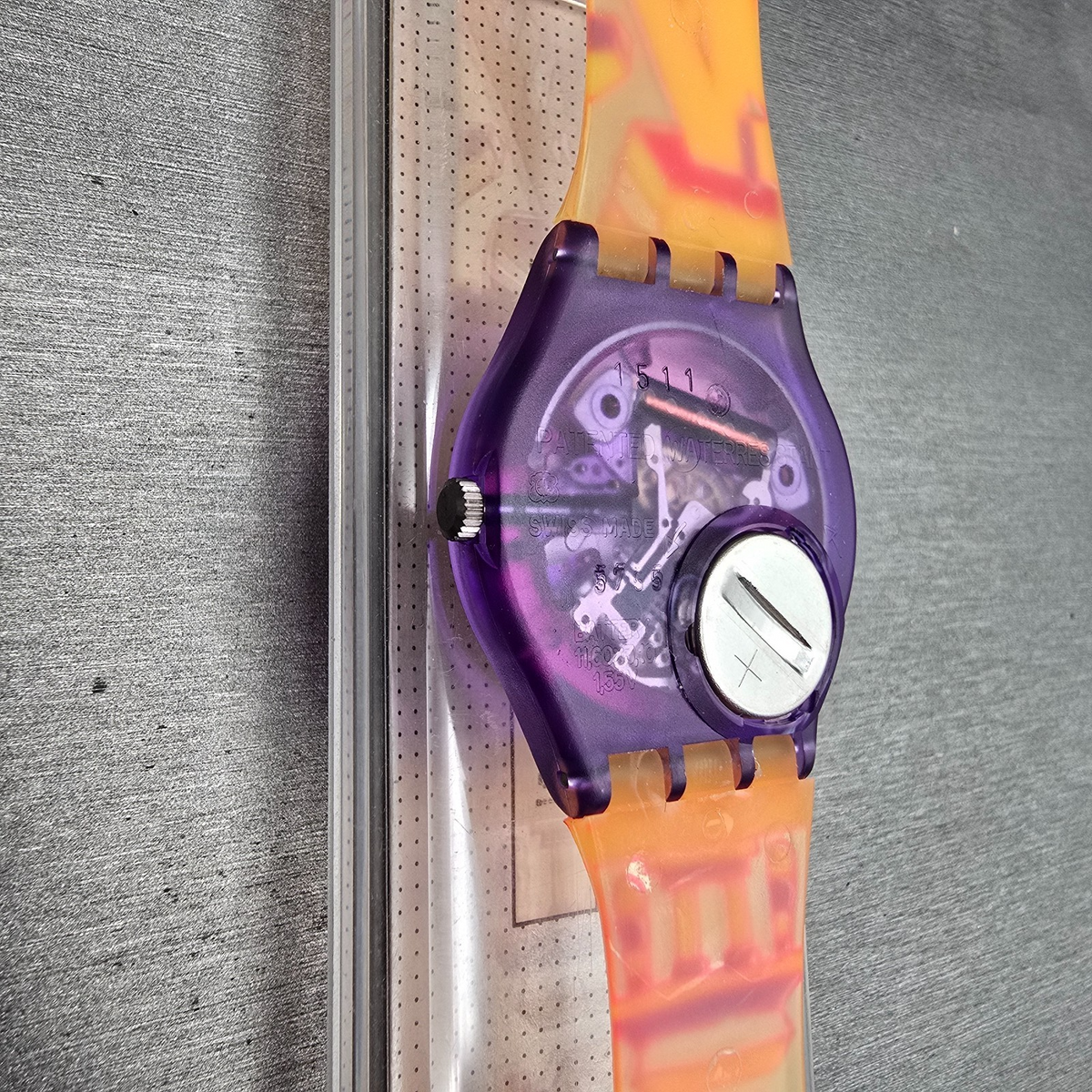 Swatch Rara Avis Watch Men 34mm Gold Dial Purple Case GV103 New Battery NOS12