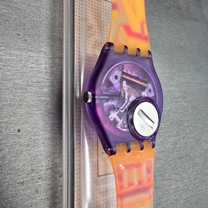 Swatch Rara Avis Watch Men 34mm Gold Dial Purple Case GV103 New Battery NOS12