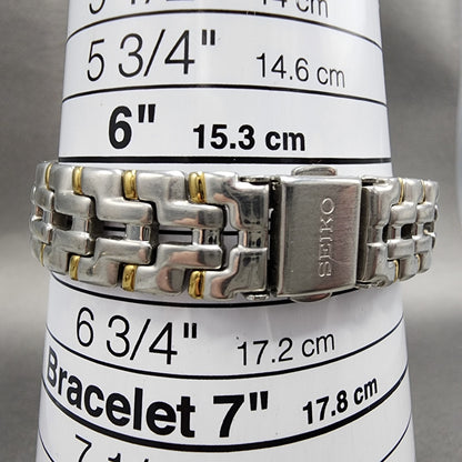 Seiko Watch Women 26mm White Dial Two Tone Date Round 7n820599 New Battery B4569