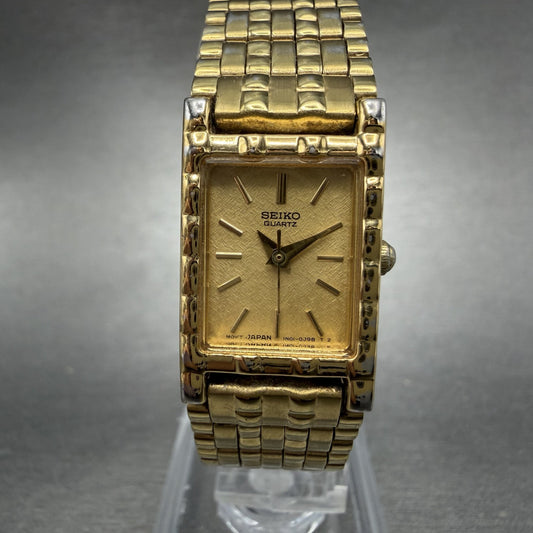 Seiko Tank Watch Women 16mm Champagne Dial Gold Tone Rectangle 1N01-5A69 New Bat0