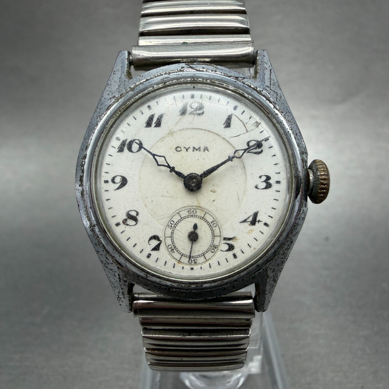 Cyma Watch Men 29mm White Dial Silver Tone Round Manual Wind PARTS VTG0
