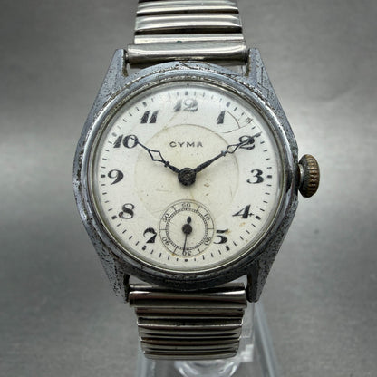 Cyma Watch Men 29mm White Dial Silver Tone Round Manual Wind PARTS VTG0
