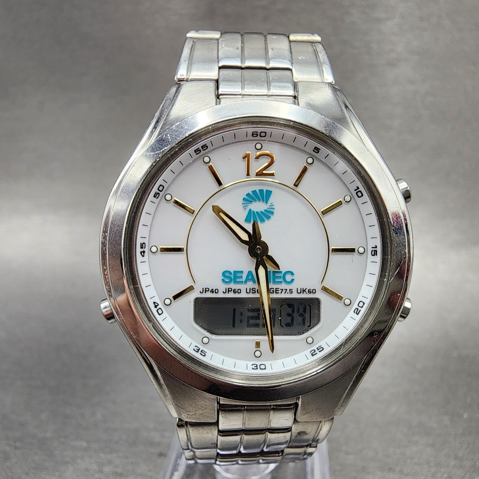 Casio Lineage LCWM200 Watch Men 38mm White Dial Steel Analog Digital Solar Runs0