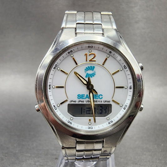 Casio Lineage LCWM200 Watch Men 38mm White Dial Steel Analog Digital Solar Runs0