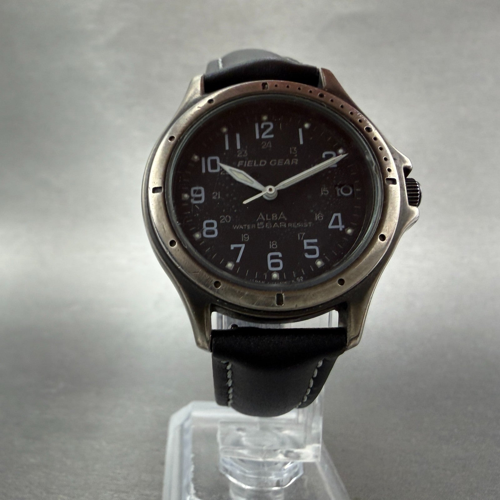 ALBA Field Gear Watch Men 34mm Black Dial Gray Tone Date Round New Battery5