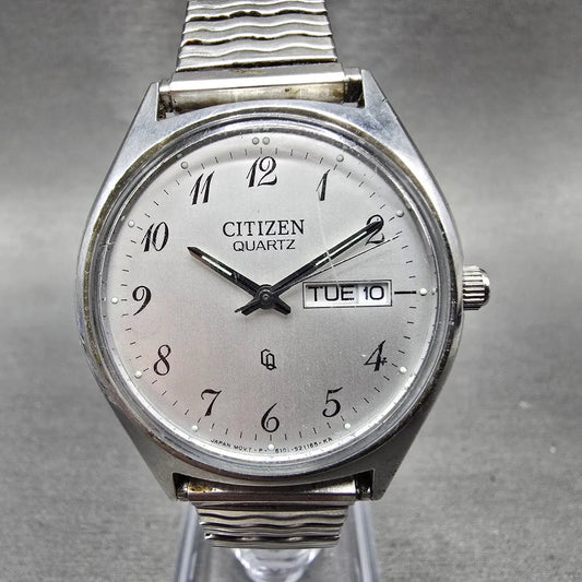 Citizen CQ Watch Men 36mm White Dial Silver Tone Daydate 6101-S05987 PARTS0