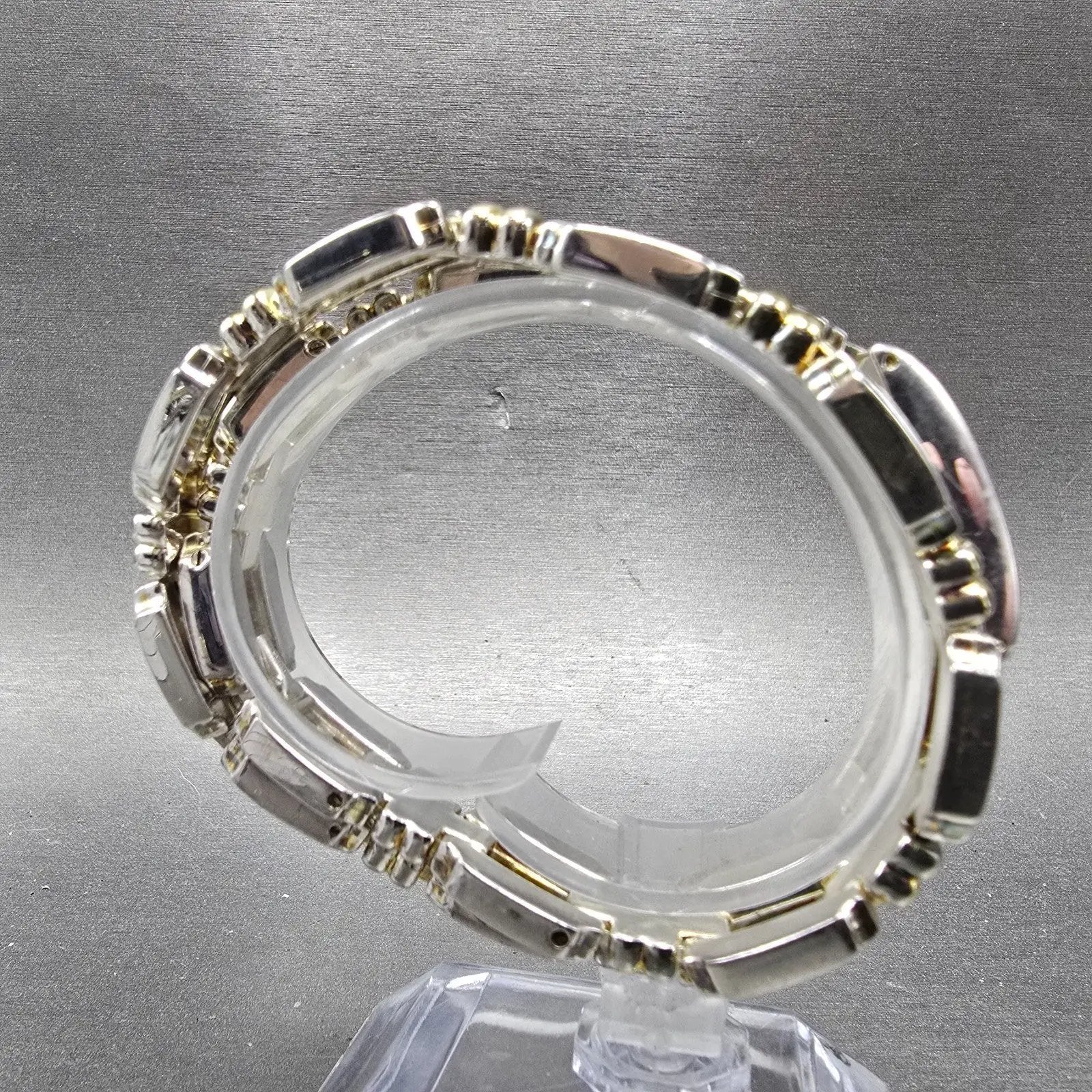 Gruen Tank Watch Women 18mm Silver Dial Two Tone Rectangle Wrap Around New Batt9