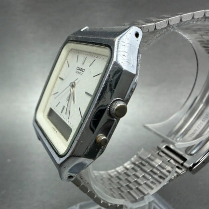 Casio Analog Digital Watch Men 31mm Silver Dial Silver Tone AQ-321 PARTS ABC VTG3