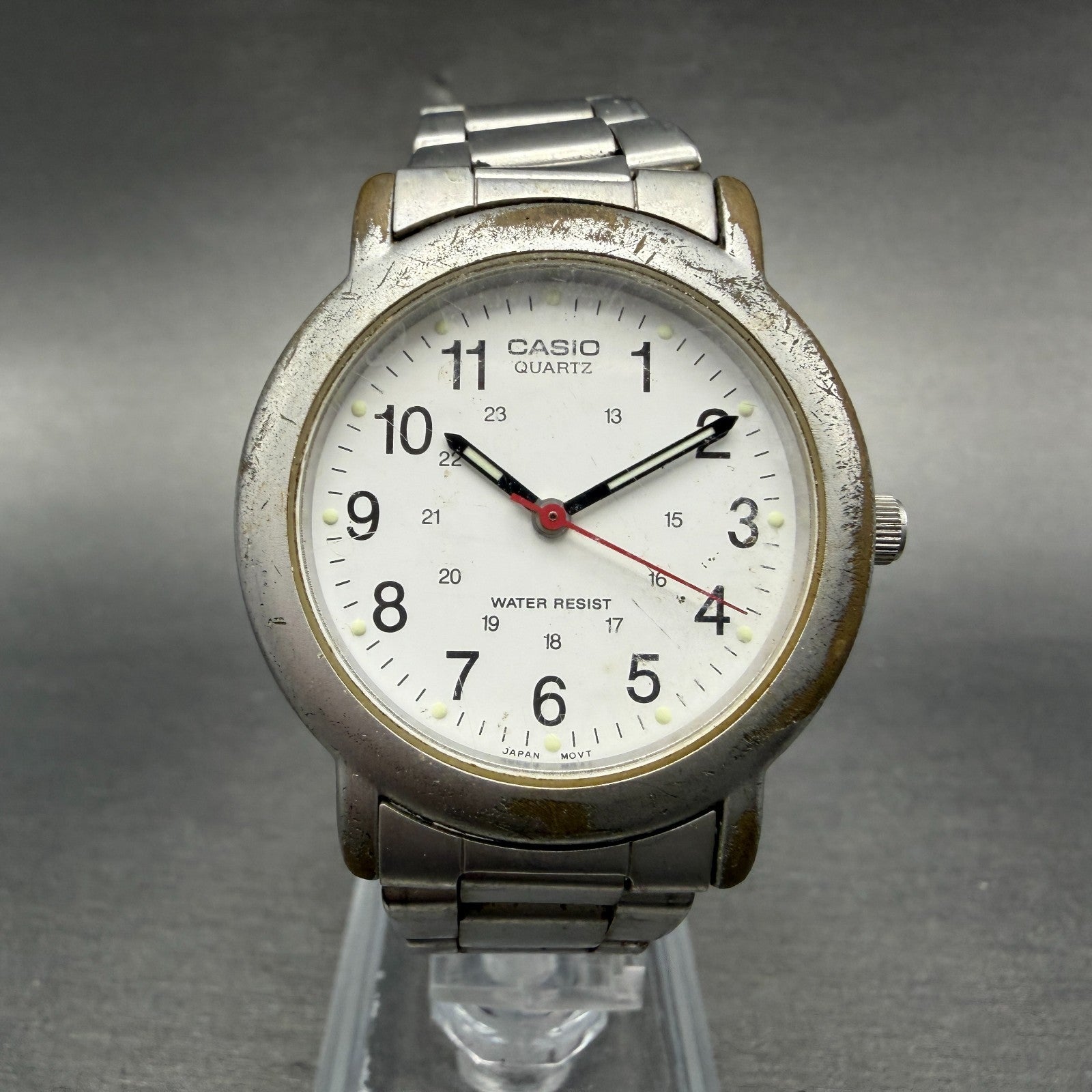 Casio Watch Men 34mm White Dial Silver Tone Round MTP-1082 New Battery0