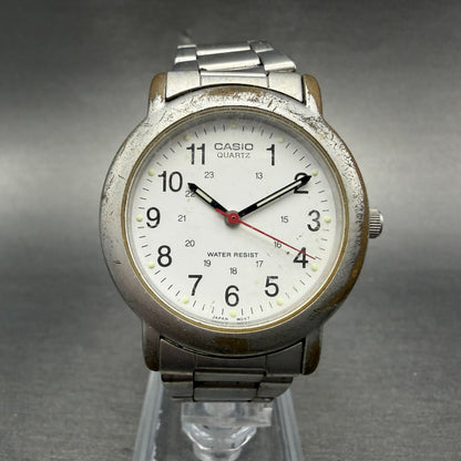 Casio Watch Men 34mm White Dial Silver Tone Round MTP-1082 New Battery0
