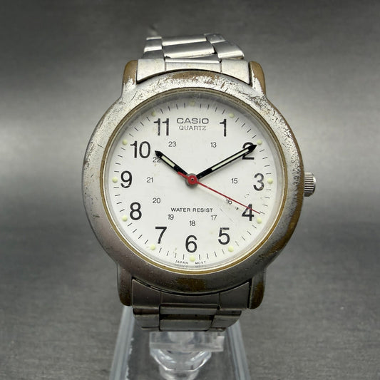 Casio Watch Men 34mm White Dial Silver Tone Round MTP-1082 New Battery0