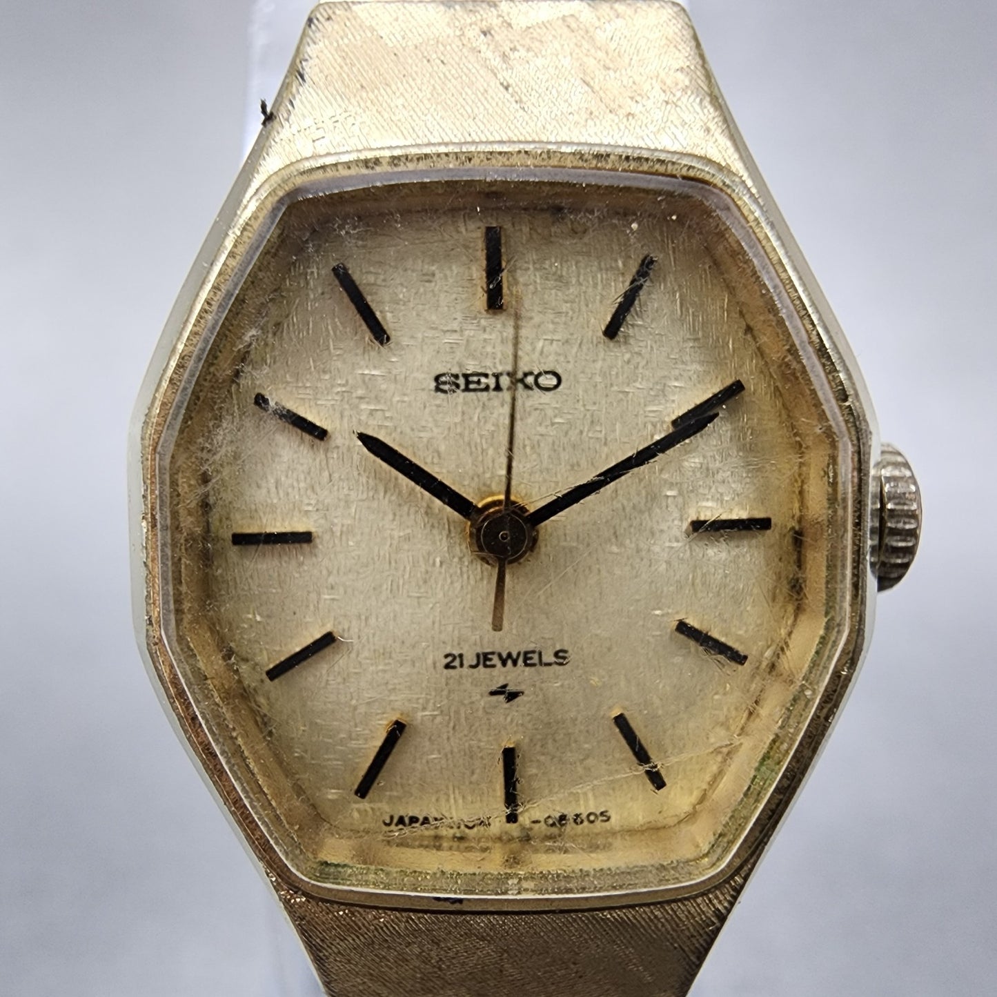 Seiko Watch Women 19mm Champagne Dial Gold Tone Octagon Manual 11043390 Runs1